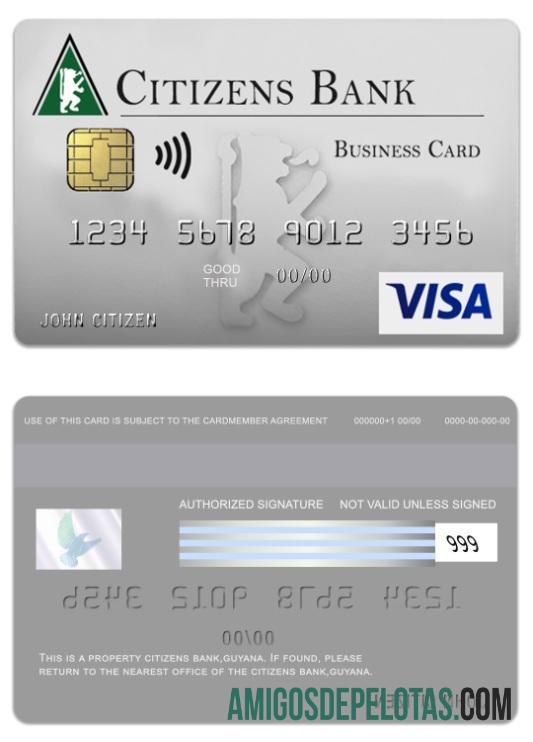 Cartão de visita Visa do Guyana Citizens Bank modelo